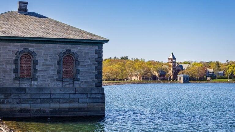 Chestnut Hill Reservoir along the Boston Marathon course at miles 21–22