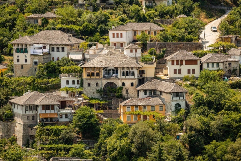 Stone houses and cobbled streets of Gjirokastër's UNESCO-listed Old Town in southern Albania