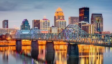 Louisville, Kentucky skyline reflected on the Ohio River