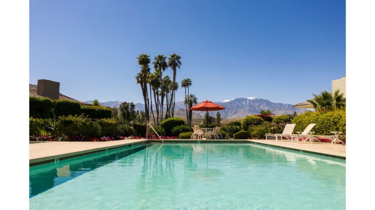 Luxury outdoor swimming pool at a Palm Springs hotel during Coachella weekend