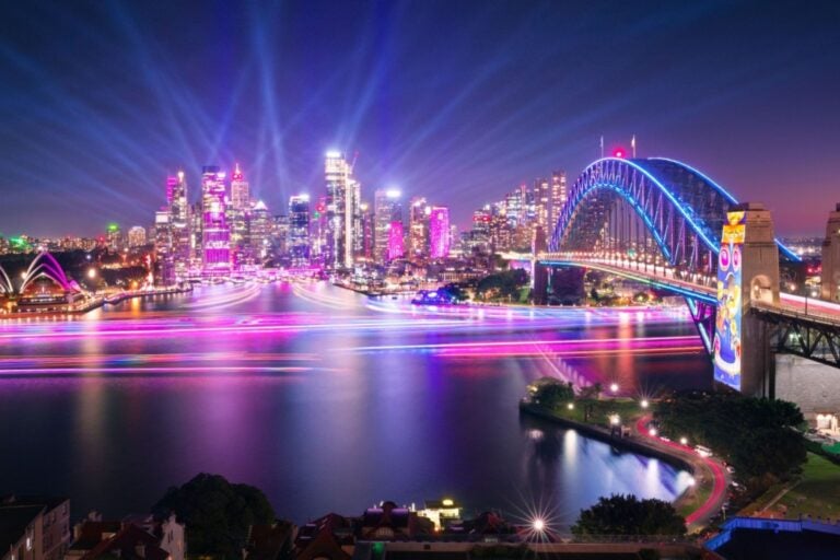 The night of Sydney during Vivid Sydney.