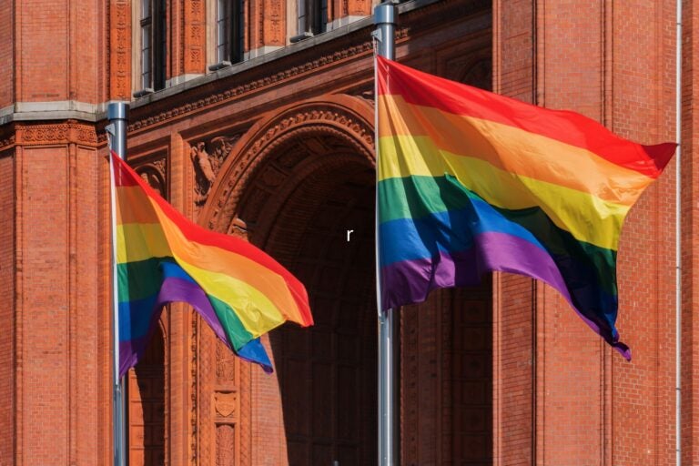 Pride flags at Rotes Rathaus Berlin.