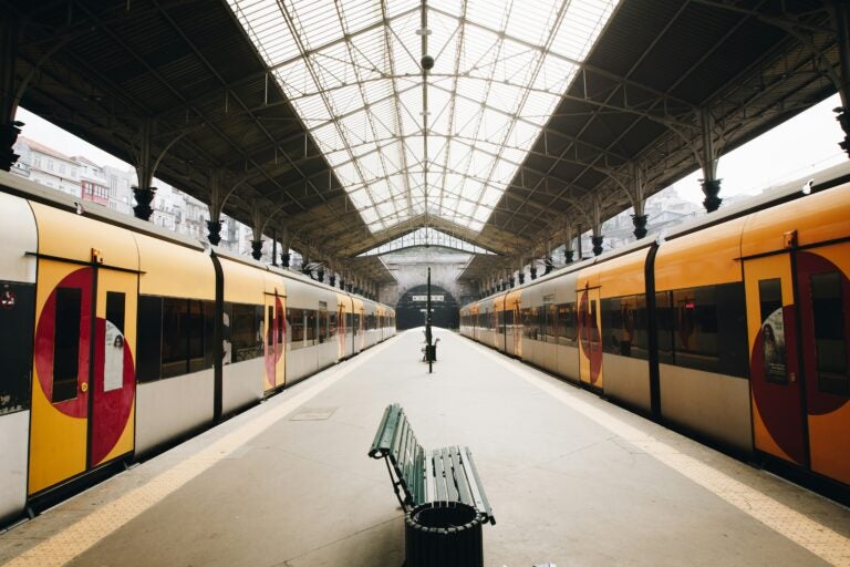 Munich S-Bahn train at station platform.