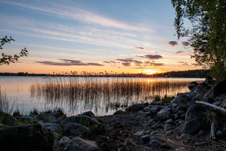 Beautiful lake in Sweden during sunset.