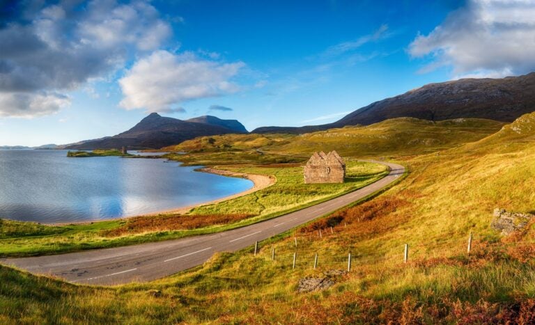 Autumn at Loch Assynt in Scotland