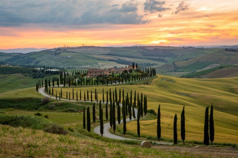 Sunset hours in Crete Senesi.