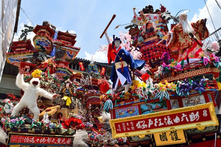 Detailed view of a traditional Japanese festival float.
