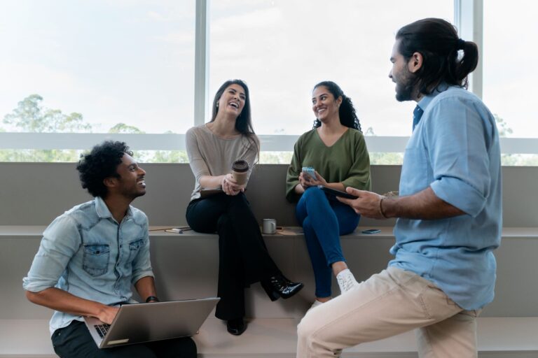 Software engineer interns chatting during their break time