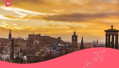 Edinburgh skyline at sunset, featured image for buying a house in Edinburgh guide