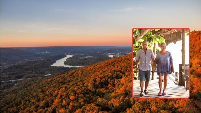 Scenic Chattanooga mountains and an older couple walking outdoors