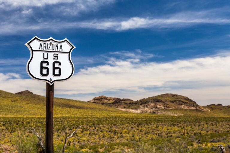Route 66 sign in the Arizona desert