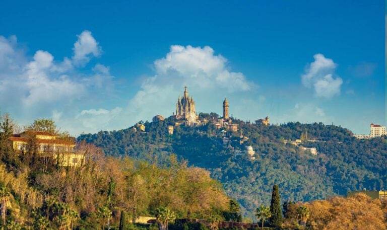 Tibidabo hill seen from Barcelona