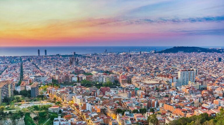 Panoramic view of Barcelona from bunkers del carmel at sunset