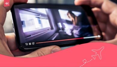 Phone screen playing a video while traveling