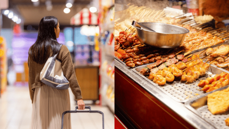 woman in supermarket and dining out in taiwan
