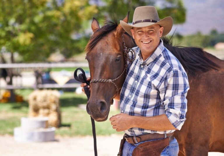 Man in cowboy hat with horse in Texas