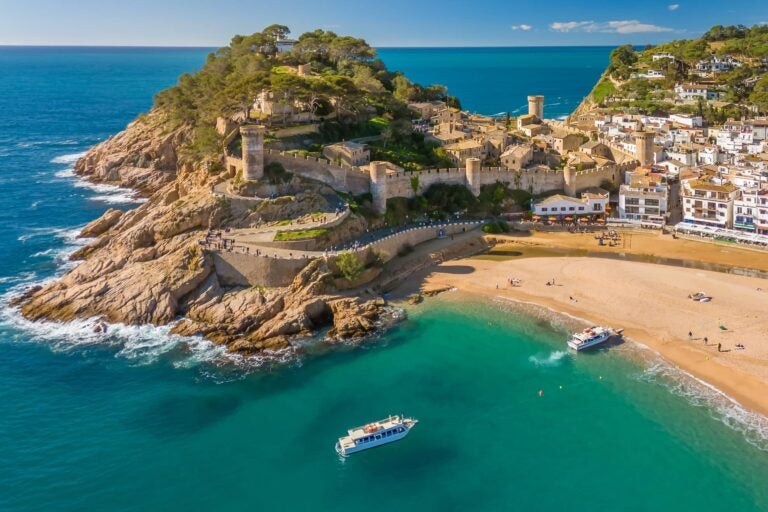 tossa del mar aerial view with the old fort on a side