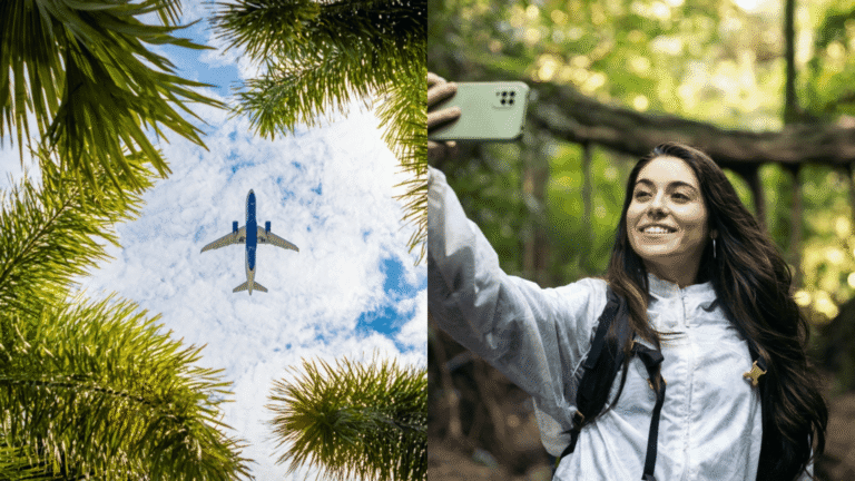 plane and person taking selfie Costa Rica