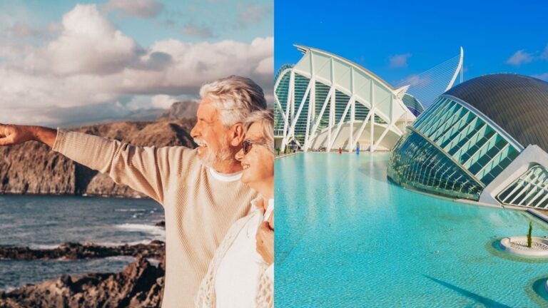 Retired couple by the coast beside Valencia’s City of Arts and Sciences.