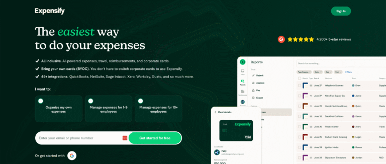 Expensify’s website homepage