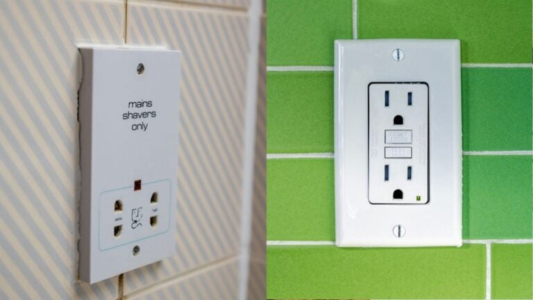 Power plugs in UK vs. US bathrooms
