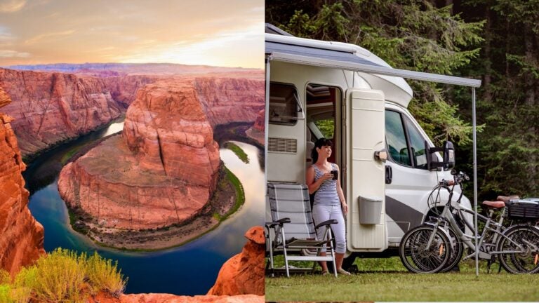 Horseshoe Bend in Arizona beside a traveler camping in a motorhome