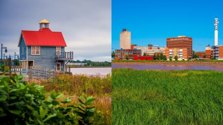 collage of Moncton City and Petitcodiac River Skyline and Bore National Park Moncton