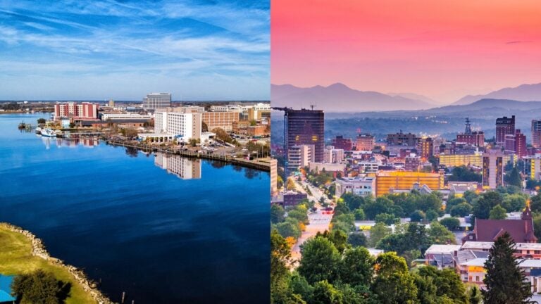Collage of Asheville north carolina in the evening and Downtown Wilmington North carolina