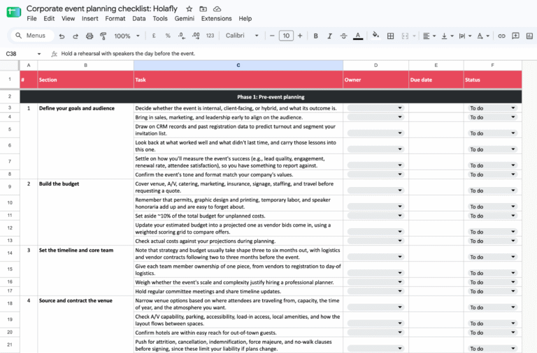 Corporate event planning checklist