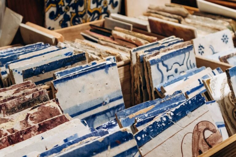 different hand-painted azulejo tiles in lsibon