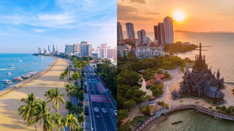 collage of 2 images showing the skyline of Pattaya, Thailand