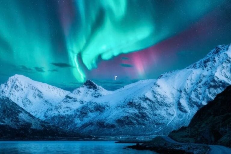 Aurora borealis on Lofoten islands in Norway.