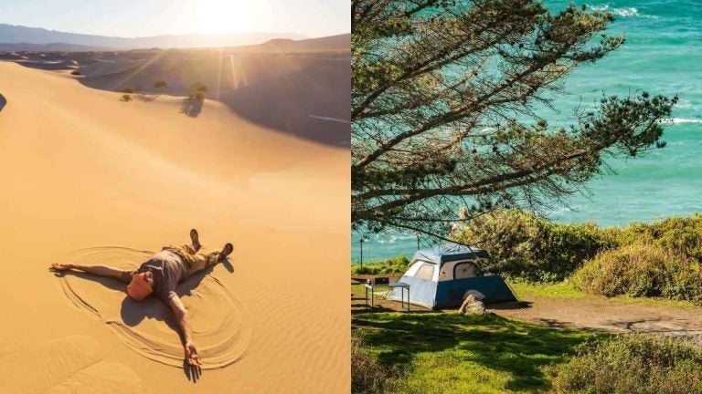 Dunes and coastal cliffs at the best camping spots in California.