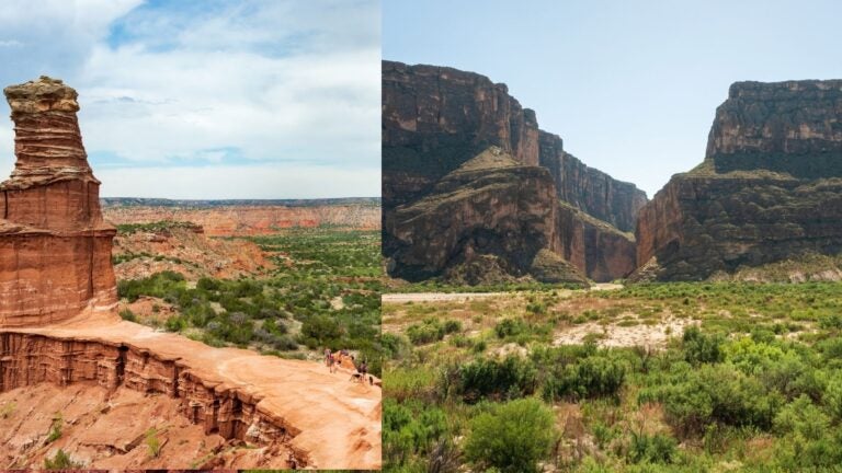 Lighthouse rock formation in Palo Duro Canyon alongside the entrance to Santa Elena Canyon in Big Bend National Park.