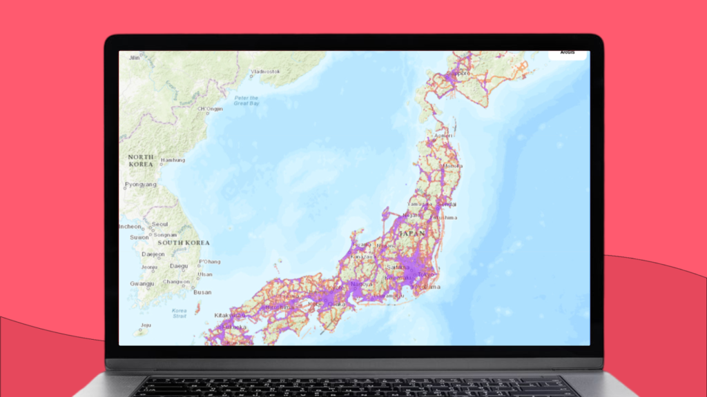 mapa Japonii z zakreślonym zasięgiem sieci