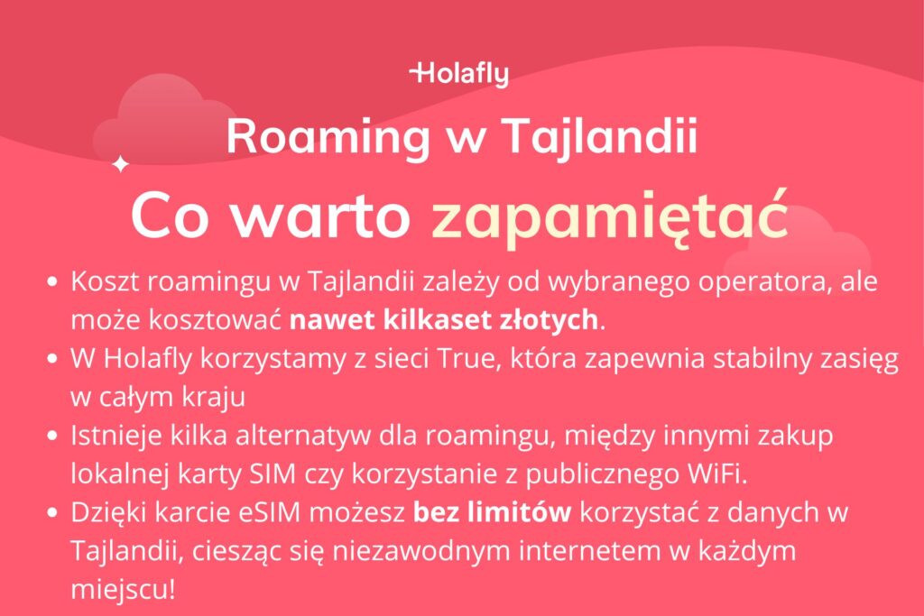 Infografika z podsumowaniem artykułu o roamingu w Tajlandii