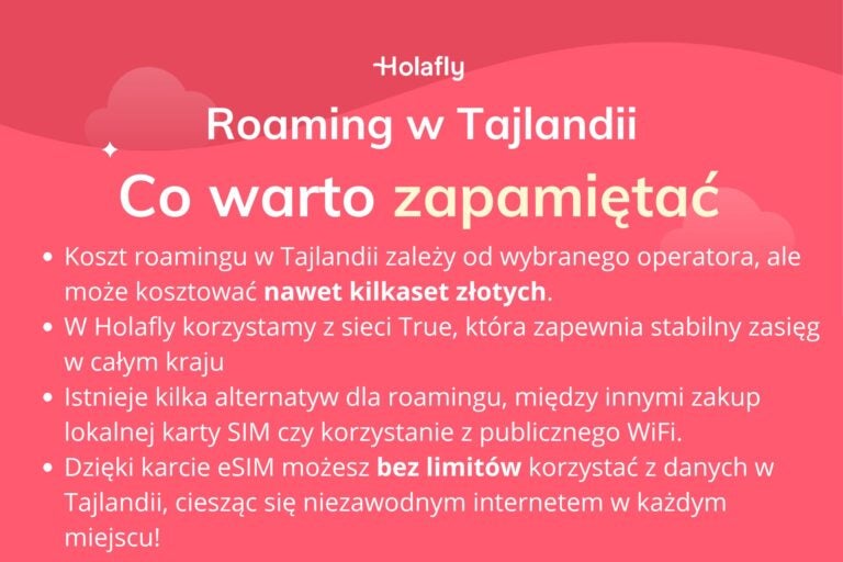 Infografika z podsumowaniem artykułu o roamingu w Tajlandii