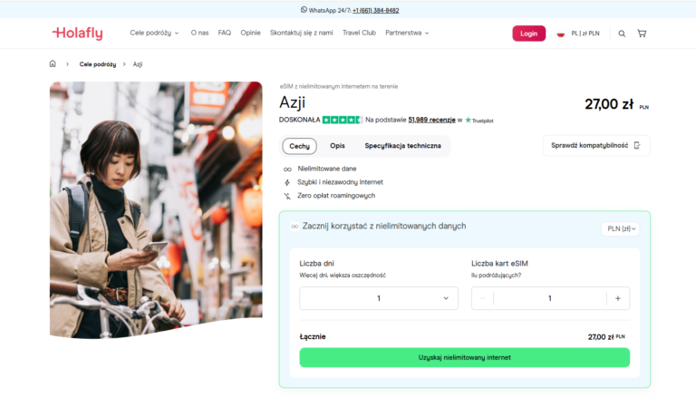 Zrzut ekranu przedstawiający proces zakupu karty eSIM Holafly