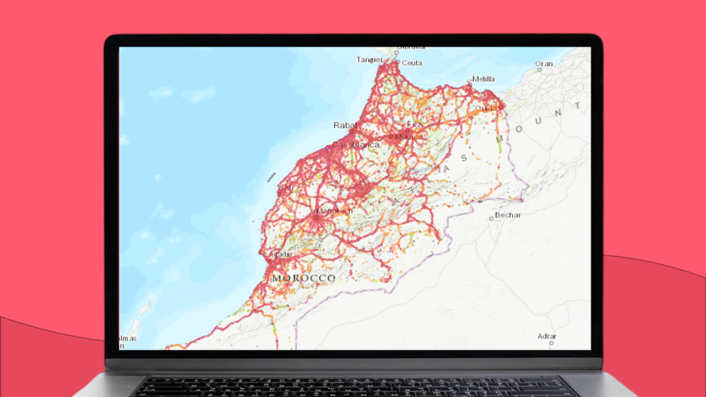 Mapa przedstawiająca zasięg sieci w Maroku