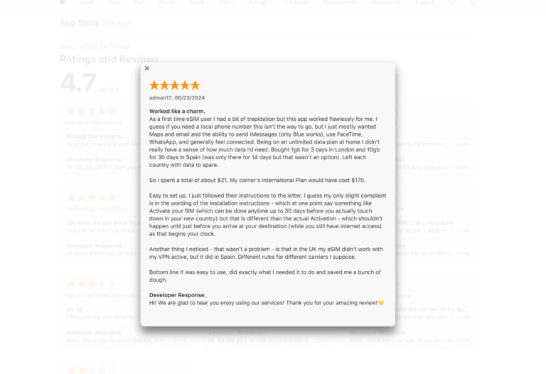 Zrzut ekranu z App Store na temat Saily App.