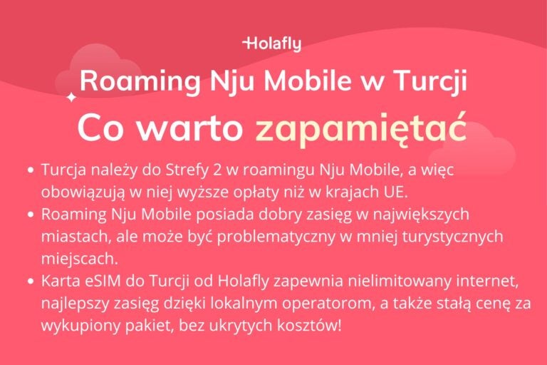 Infografika z podsumowaniem artykułu na temat Roamingu Nju Mobile w Turcji