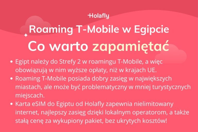 Infografika z podsumowaniem artykułu na temat roamingu T-Mobile w Egipcie