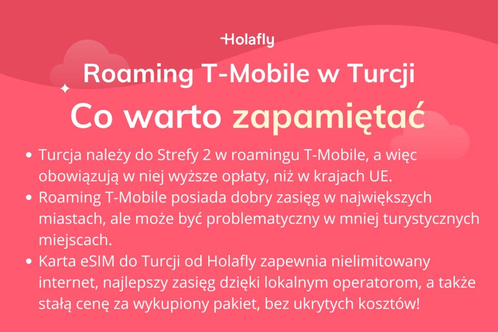 Infografika z podsumowaniem artykułu na temat roamingu T-Mobile w Turcji.