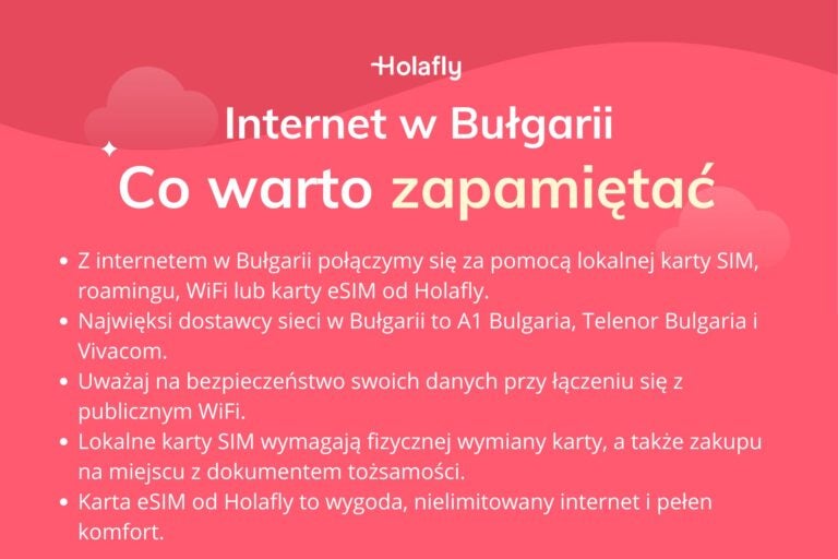 Infografika z podsumowaniem artykułu na temat internetu w Bułgarii.