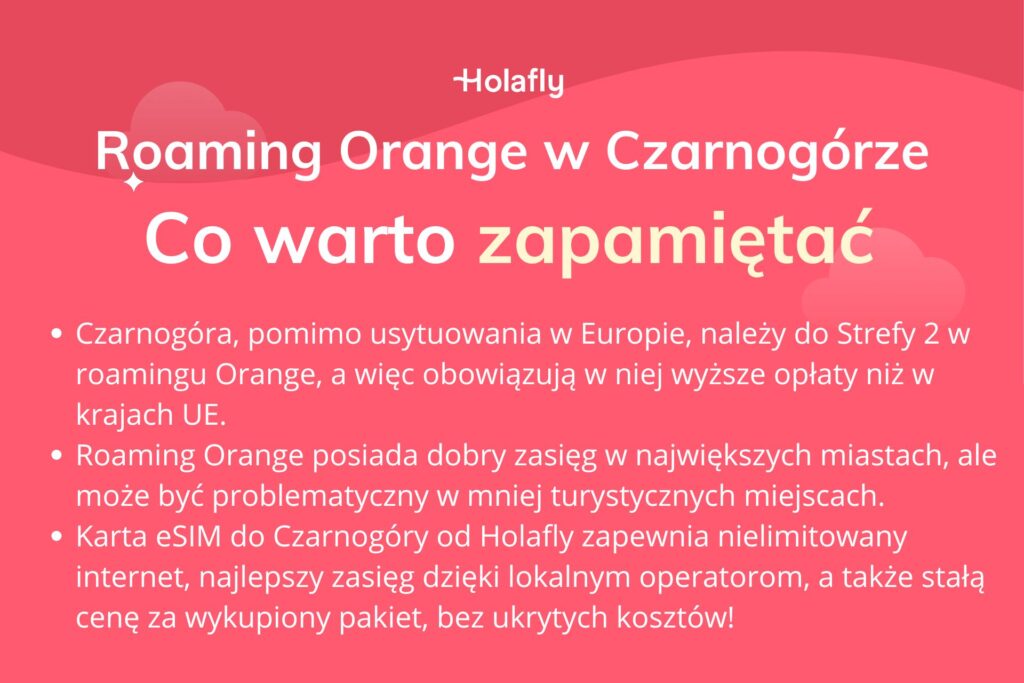 Infografika z podsumowaniem artykułu na temat orange roaming czarnogóra