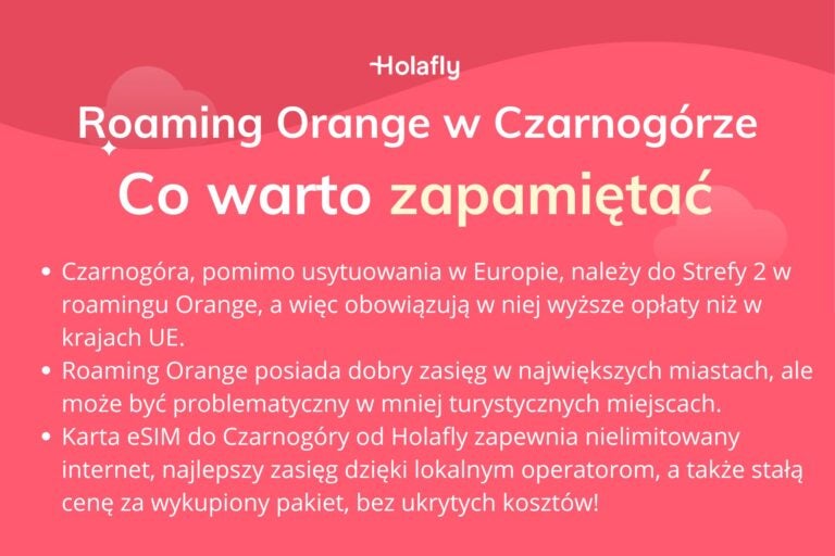 Infografika z podsumowaniem artykułu na temat orange roaming czarnogóra
