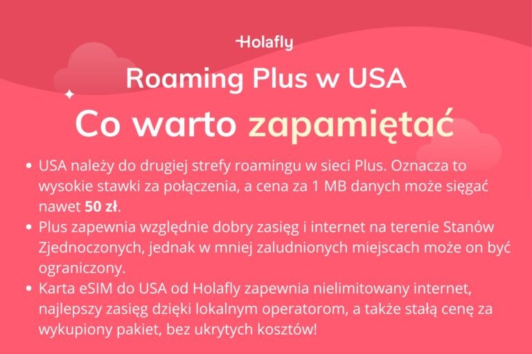 Infografika z podsumowaniem artykułu na temat: plus roaming usa