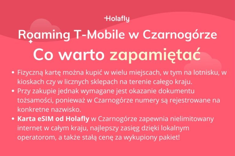 Infografika z podsumowaniem artykułu na temat: roaming czarnogóra t-mobile