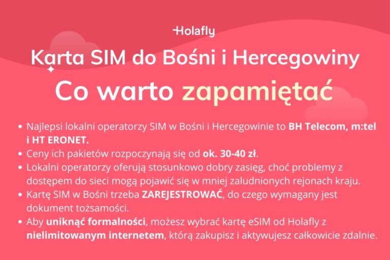 Infografika z podsumowaniem artykułu na temat: karta sim bośnia i hercegowina