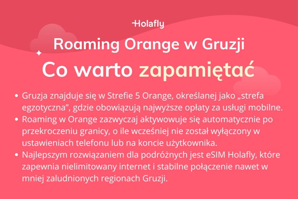 Infografika z podsumowaniem artykułu na temat: Orange roaming Gruzja